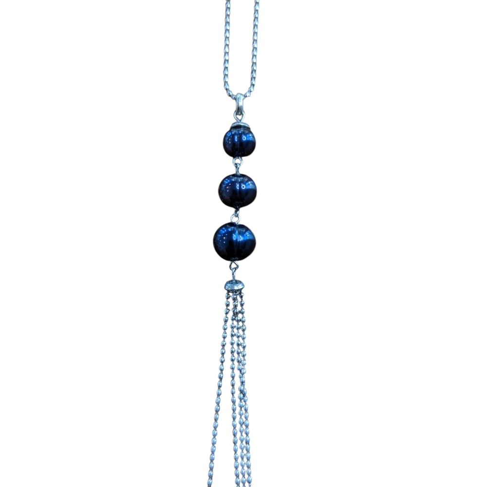 Stainless Steel Black Pearl-like Tassel Necklace